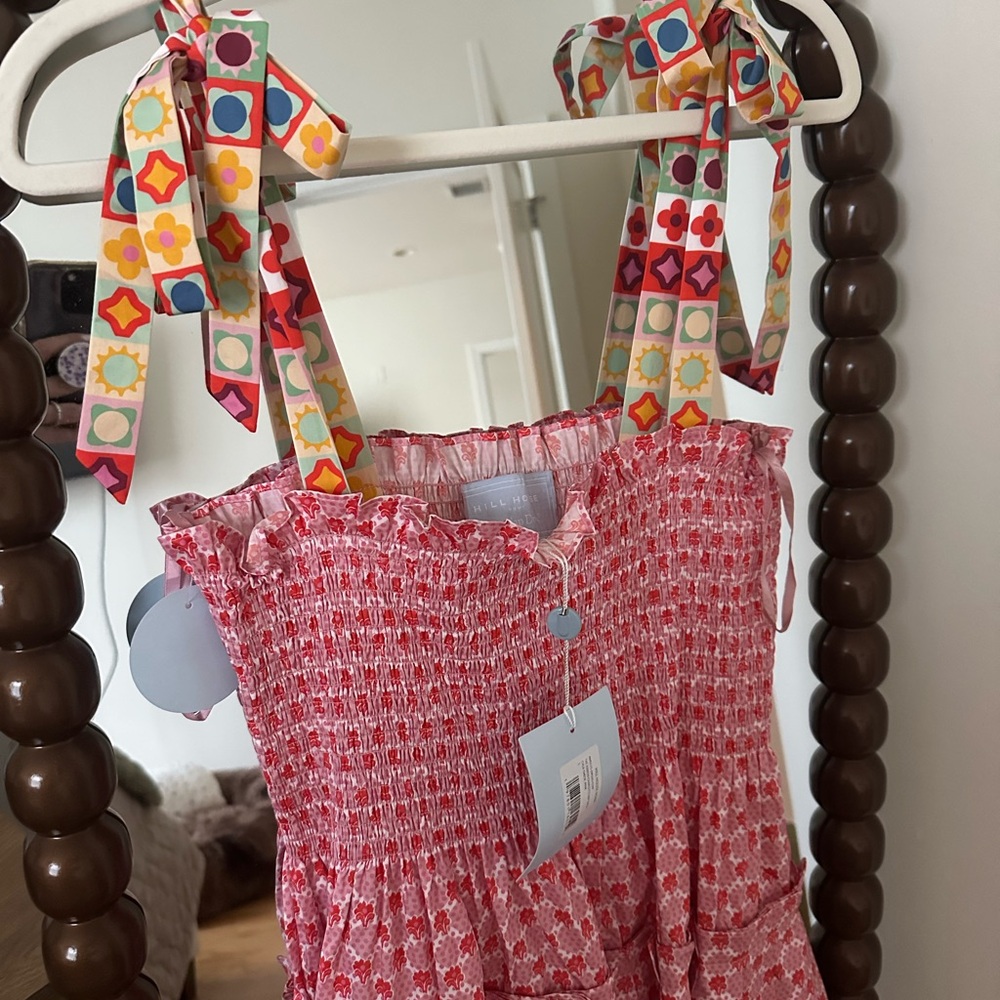 NWT Hill House Home Charlotte Ribbon Nap Dress in Cala Check Pink Print - Picture 2 of 7